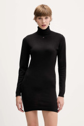 Bavlněný svetr Tommy Jeans dámský, černá barva, s golfem, DW0DW21672