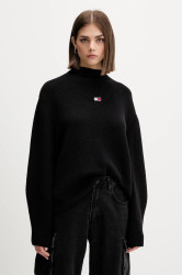 Bavlněný svetr Tommy Jeans dámský, černá barva, s pologolfem, DW0DW21676