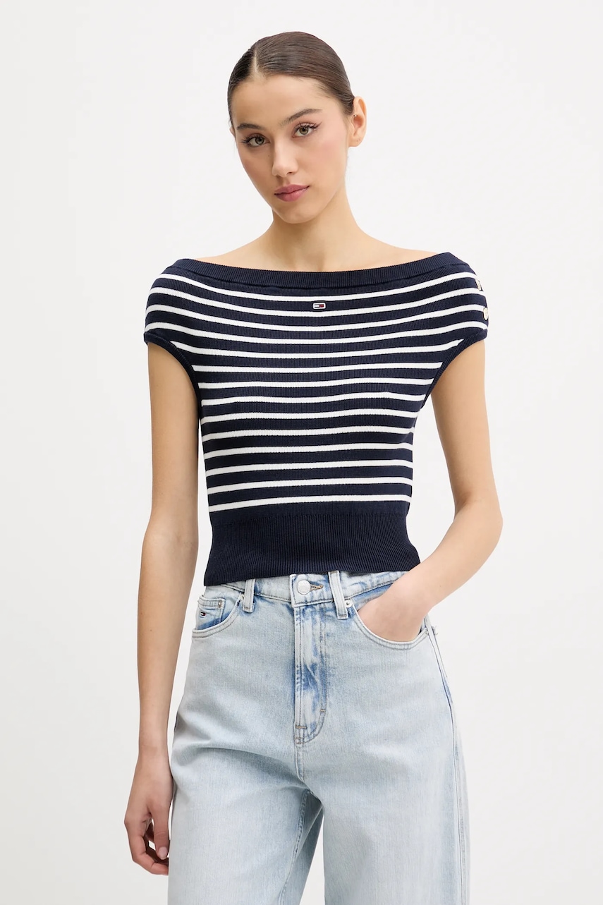 Bavlněný svetr Tommy Jeans dámský, tmavomodrá barva, DW0DW20252