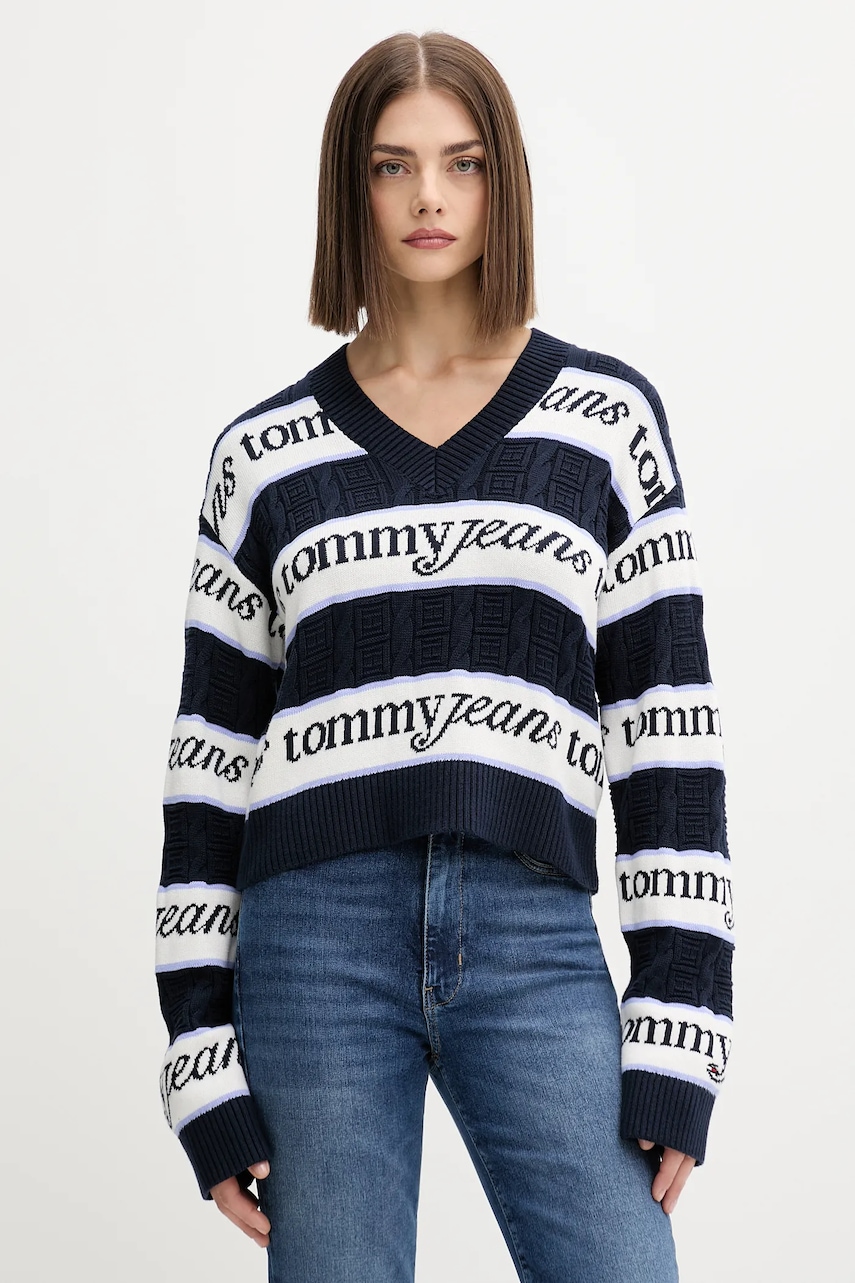 Bavlněný svetr Tommy Jeans dámský, tmavomodrá barva, DW0DW21682