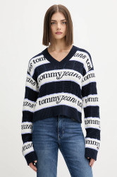 Bavlněný svetr Tommy Jeans dámský, tmavomodrá barva, DW0DW21682