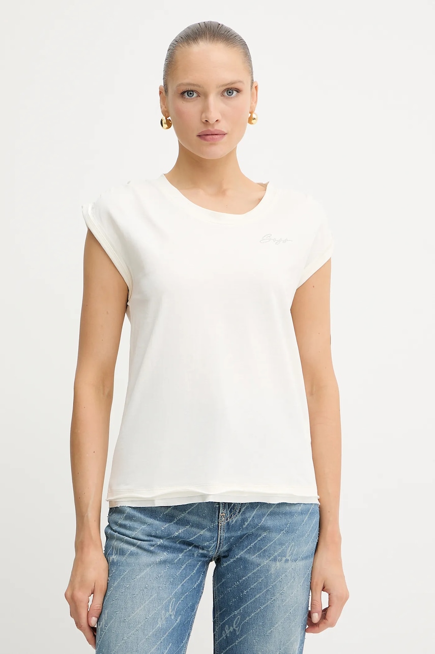 Bavlněný top BOSS Orange C_Elai béžová barva, 50545521