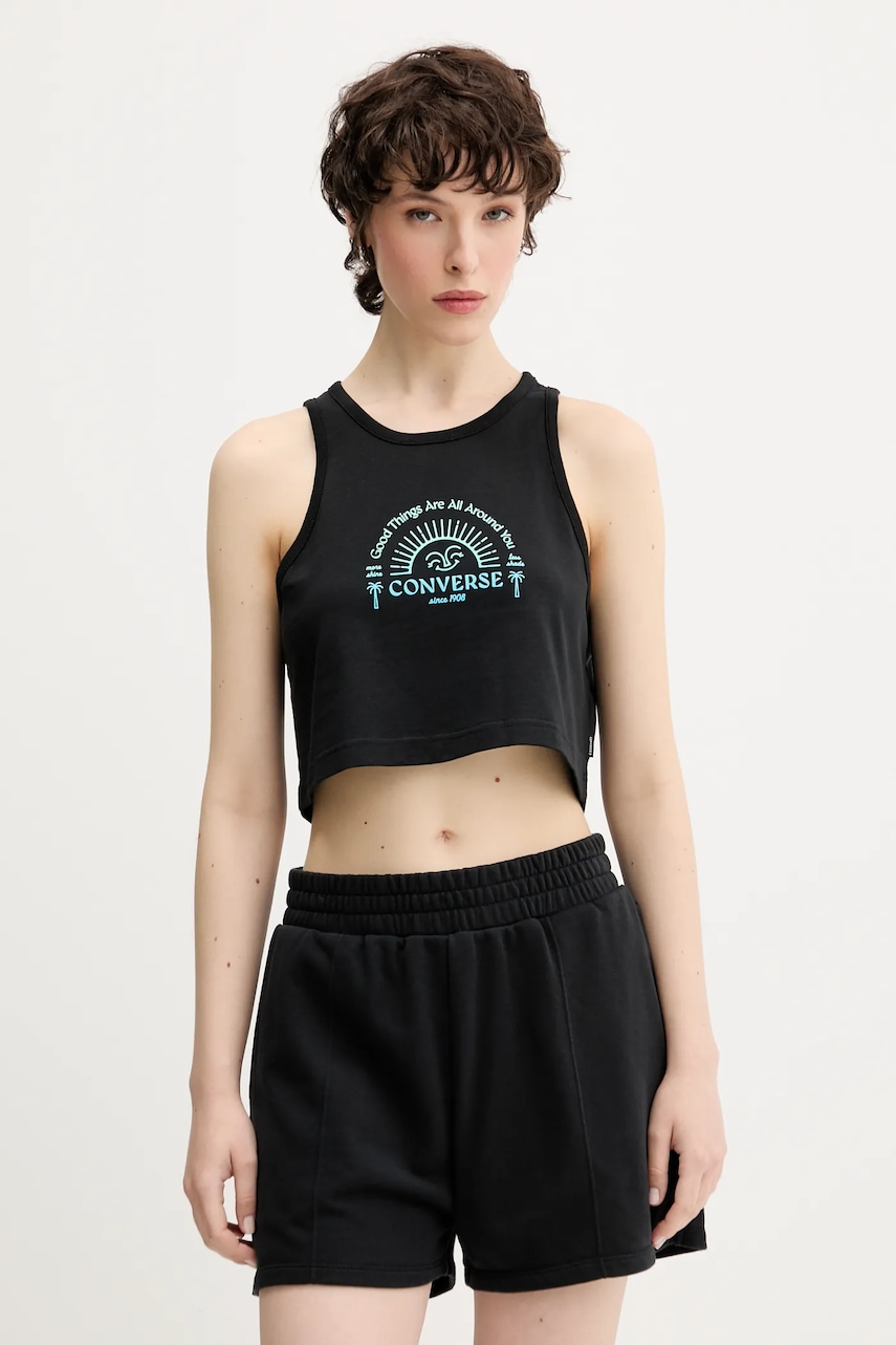 Bavlněný top Converse černá barva, 10027755-A01