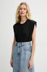 Bavlněný top G-Star černá barva, odkrytá záda, D26147-D626