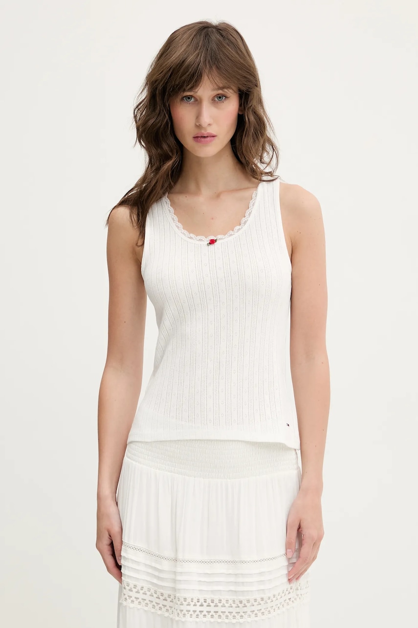 Bavlněný top Tommy Jeans bílá barva, DW0DW20619