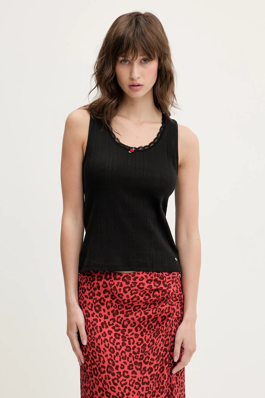 Bavlněný top Tommy Jeans černá barva, DW0DW20619