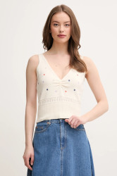 Bavlněný top United Colors of Benetton béžová barva, 10C1EH01A