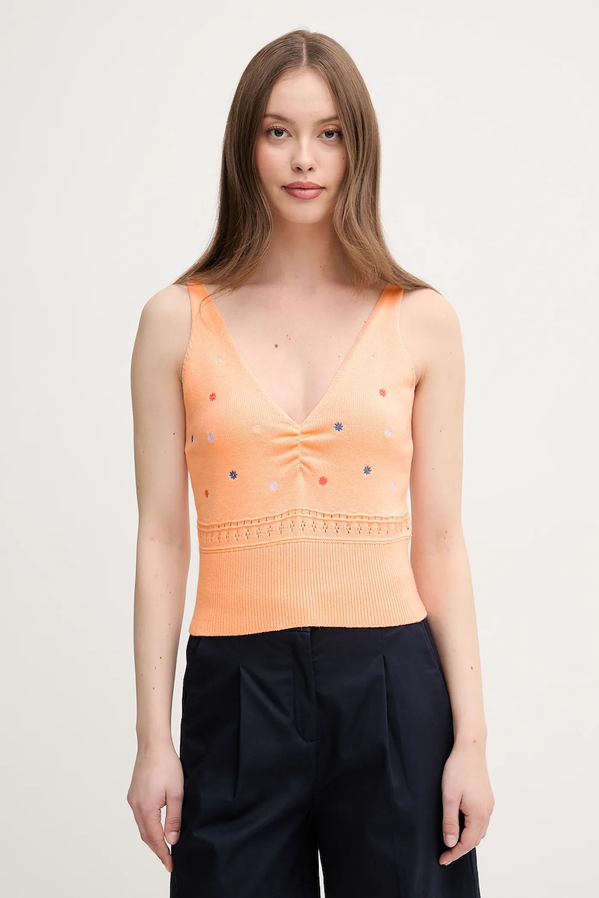 Bavlněný top United Colors of Benetton oranžová barva, 10C1EH01A