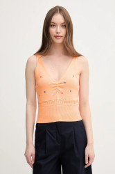 Bavlněný top United Colors of Benetton oranžová barva, 10C1EH01A