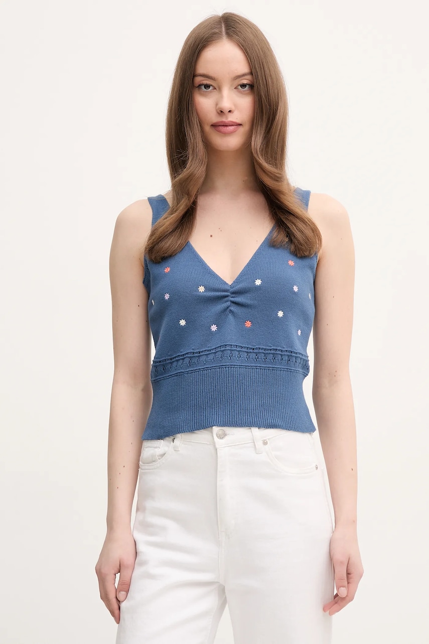 Bavlněný top United Colors of Benetton tmavomodrá barva, 10C1EH01A