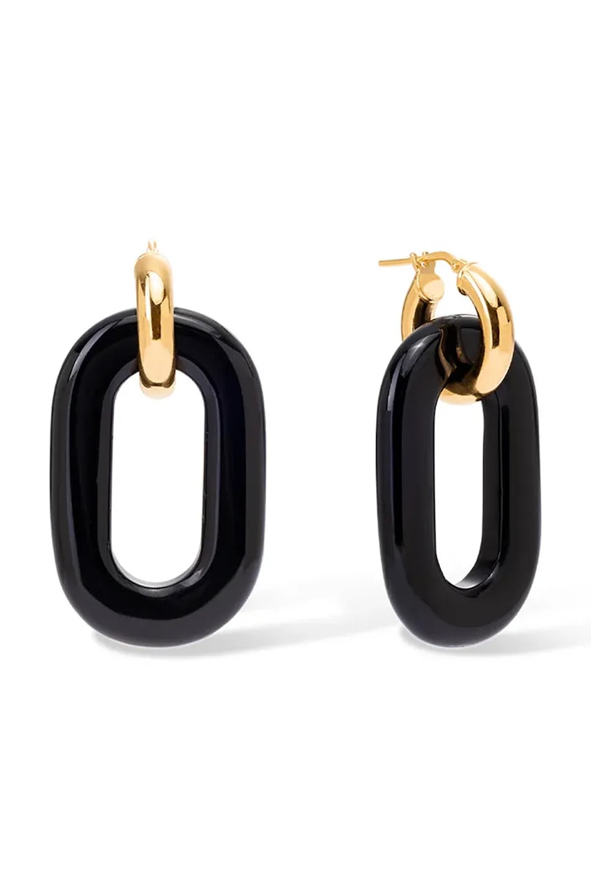 BERRIES  náušnice dámské pozlacené stříbrné s obsidiánem Duo Black MAXI Earrings