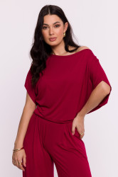 BeWear Woman's Viscose top with an off-shoulder neckline - maroon