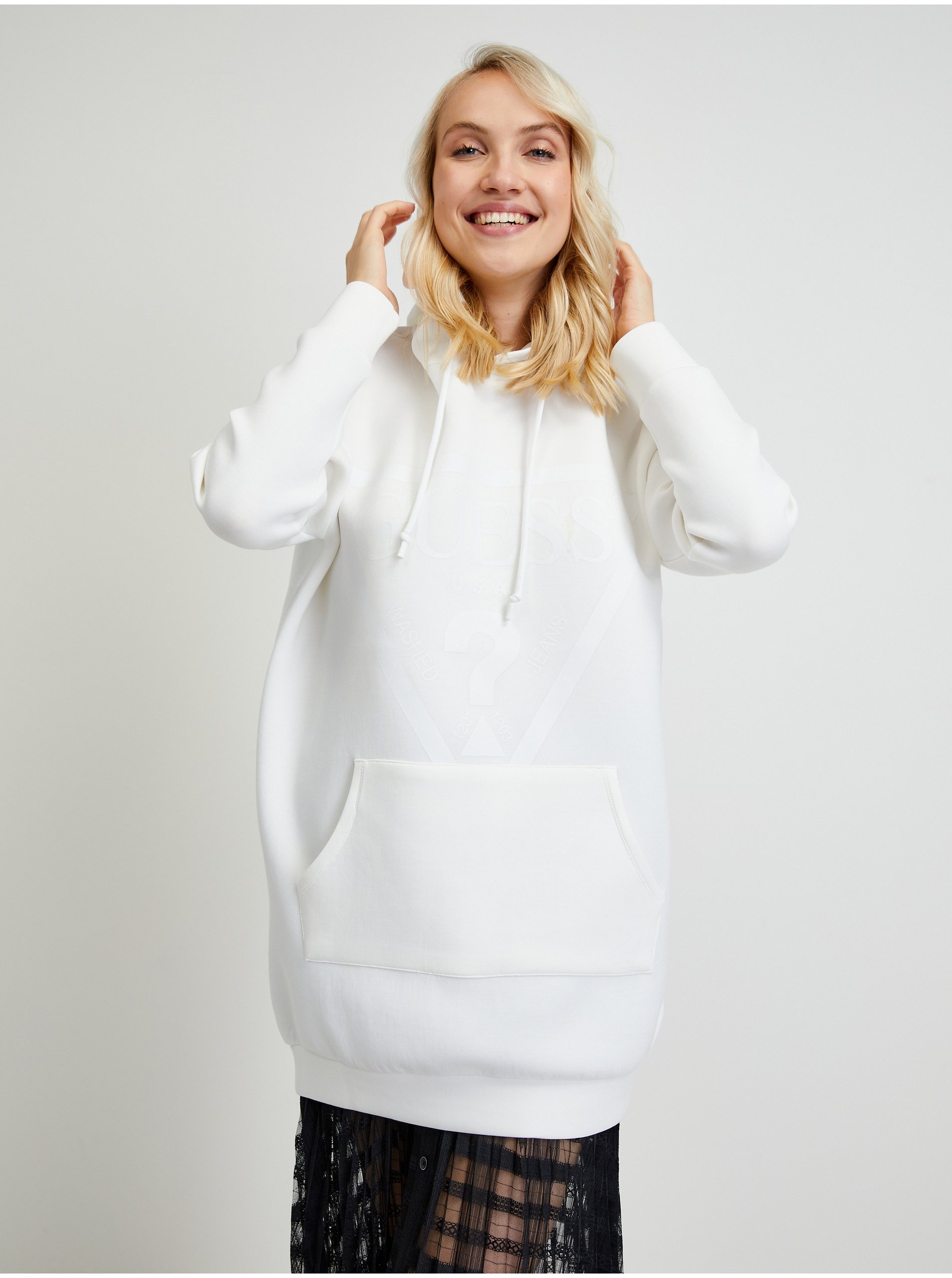 Bílá dámská oversize mikina s kapucí Guess Alisa - Dámské