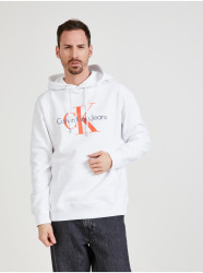 Bílá pánská vzorovaná mikina s kapucí Calvin Klein Jeans - Pánské