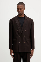 Blazer s příměsí vlny HUGO Usmar253F1X pánský, hnědá barva, 50549673