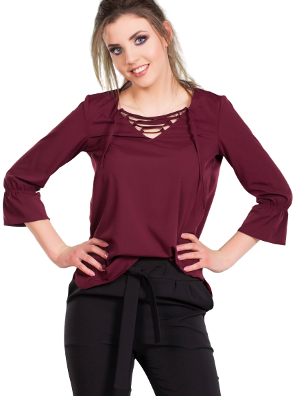 Blouse with lace-up neckline purple