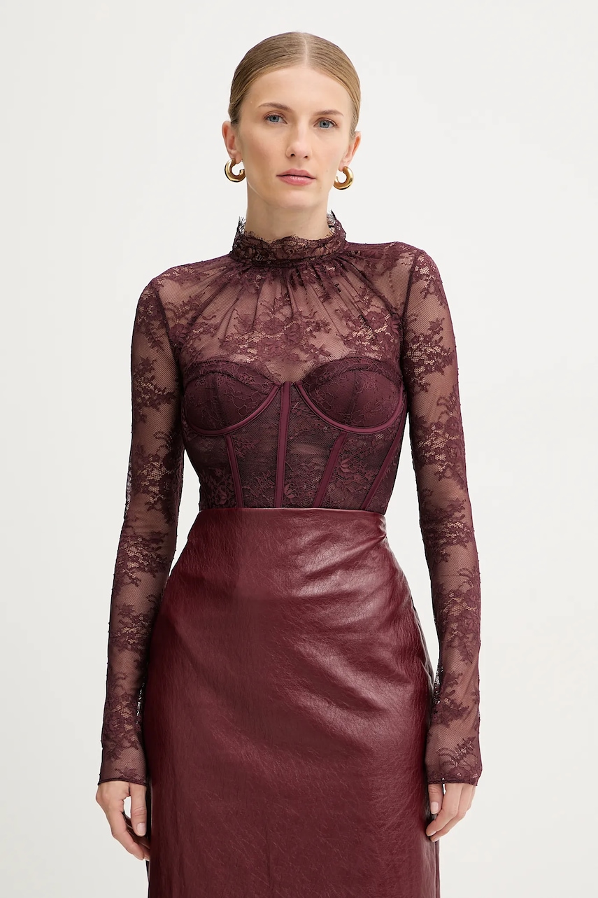 Body Retrofete Valentina dámské, fialová barva, s aplikací, FW24-10322