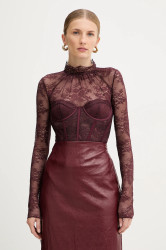 Body Retrofete Valentina dámské, fialová barva, s aplikací, FW24-10322