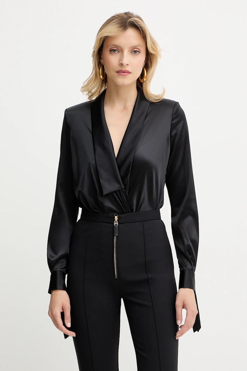 Body s přídavkem hedvábí Elisabetta Franchi černá barva, CB00757E2