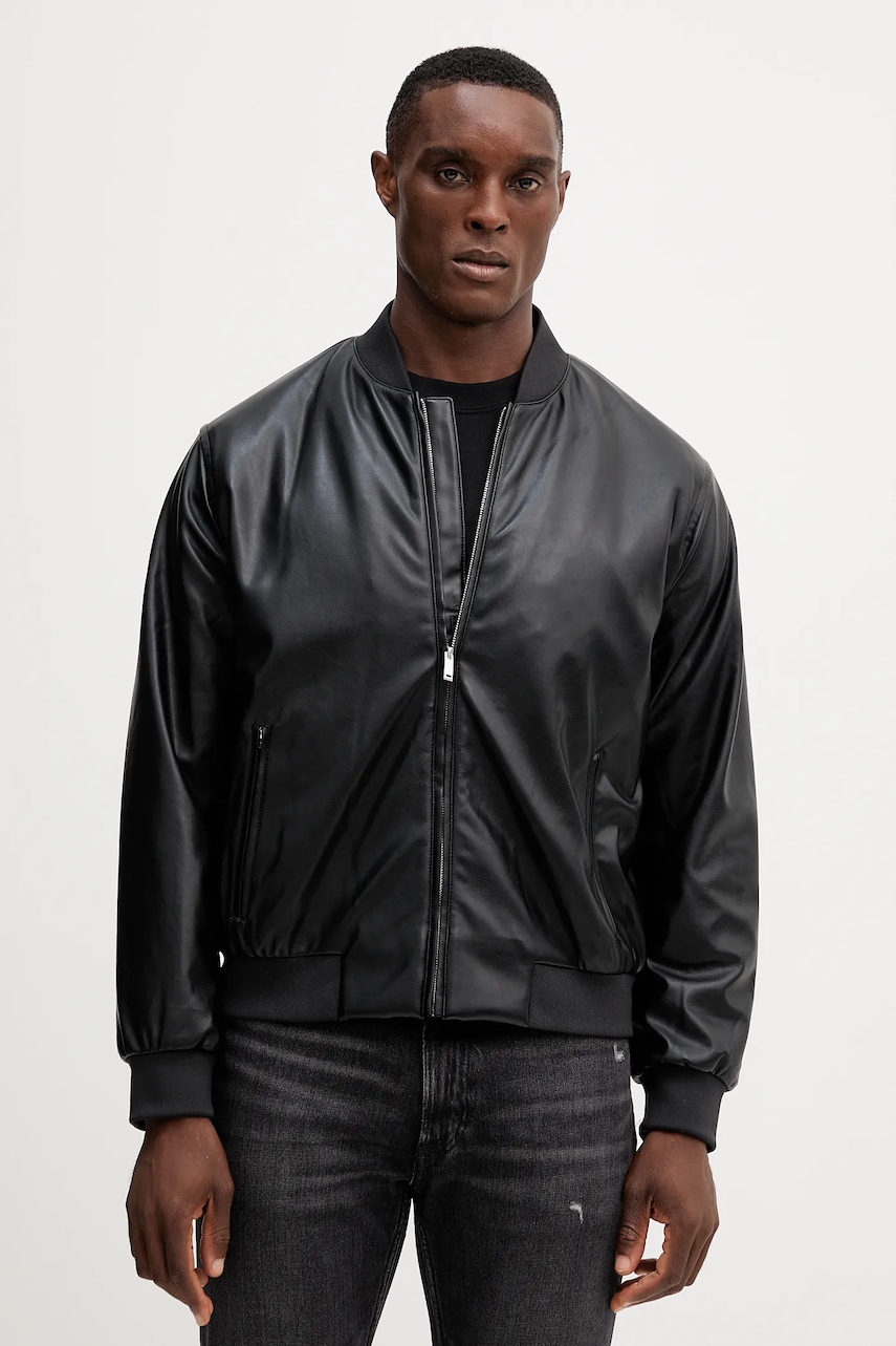 Bomber bunda Calvin Klein Jeans černá barva, přechodná, oversize, LV04RC407G