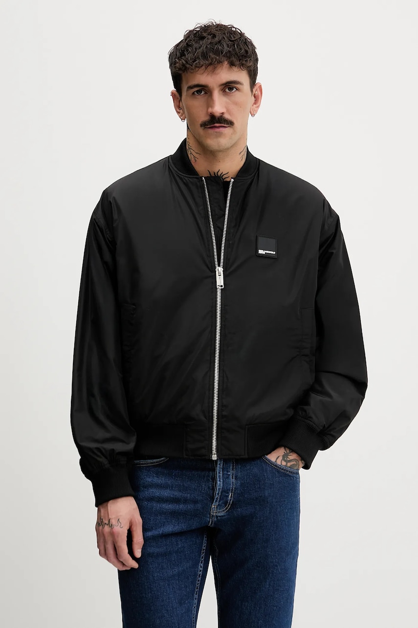 Bomber bunda Karl Lagerfeld Jeans černá barva, přechodná, oversize, B1M15015