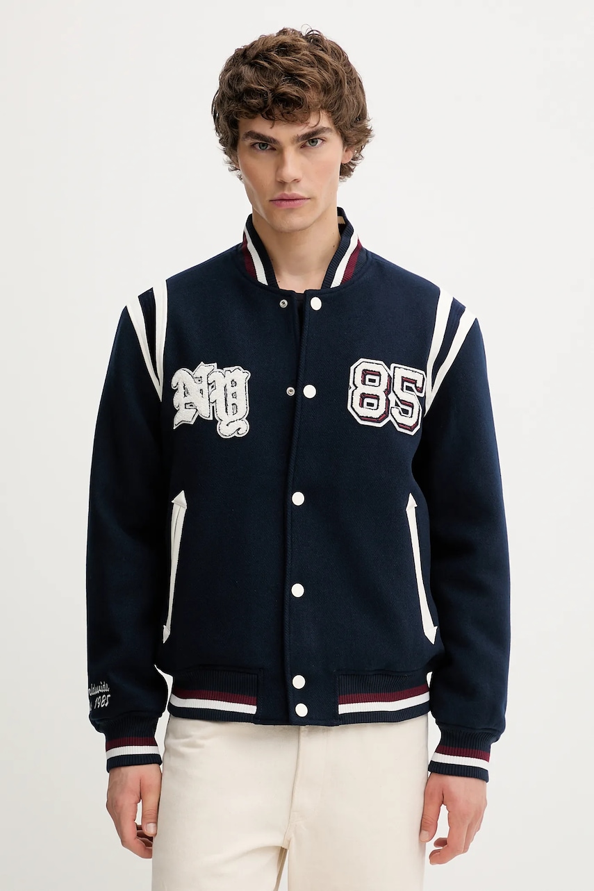 Bomber bunda Tommy Jeans tmavomodrá barva, zimní, DM0DM22043