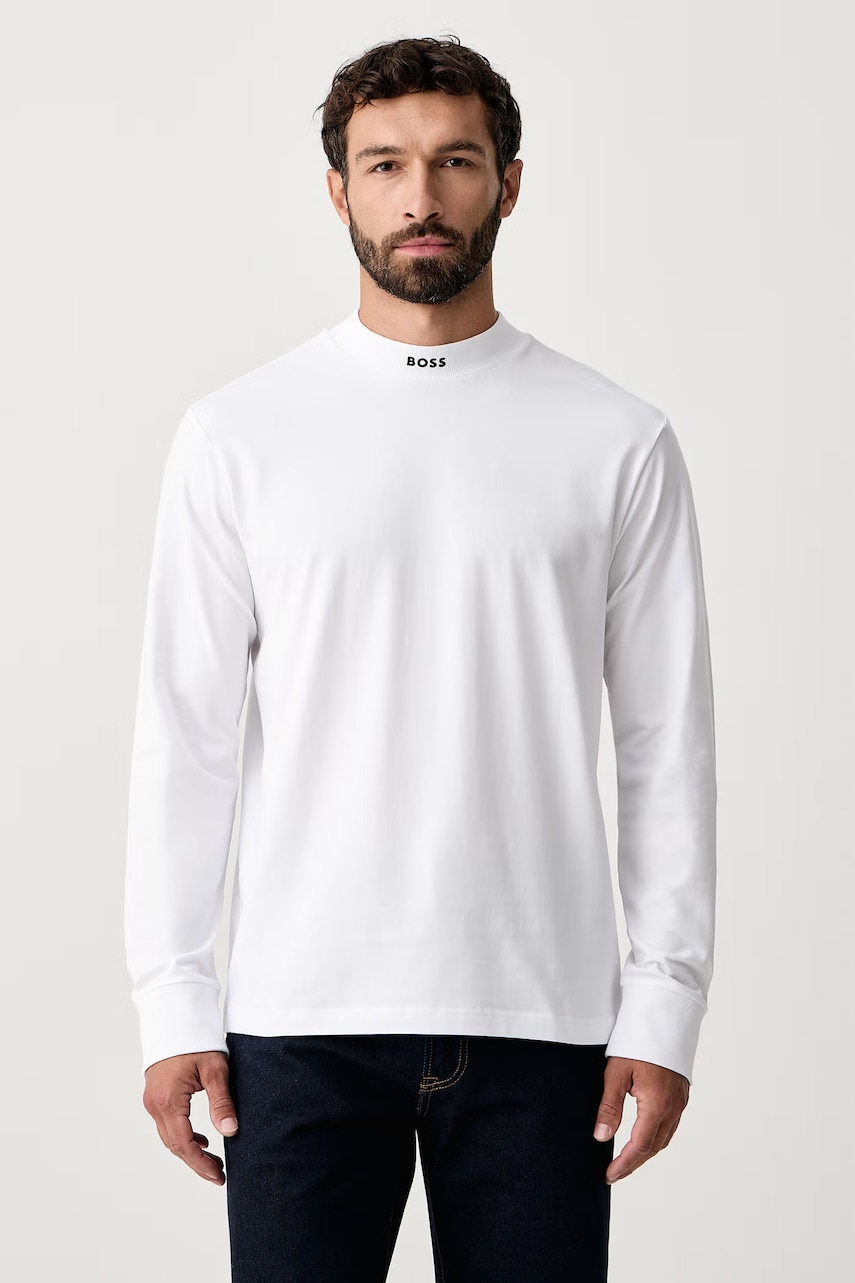 BOSS Green  tričko s dlouhým rukávem pánské bavlněné s elastanem Tee Collar Long
