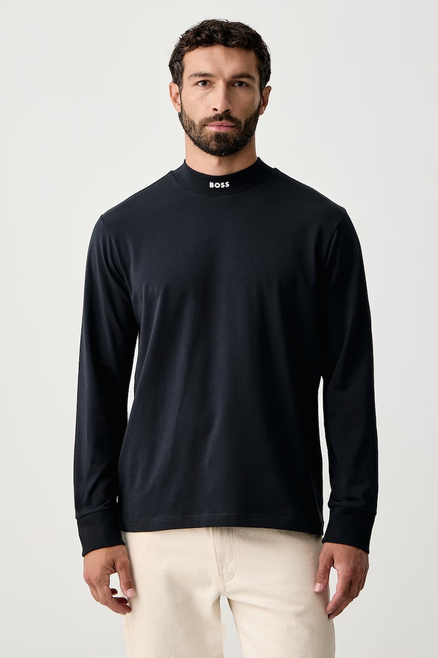 BOSS Green  tričko s dlouhým rukávem pánské bavlněné s elastanem Tee Collar Long