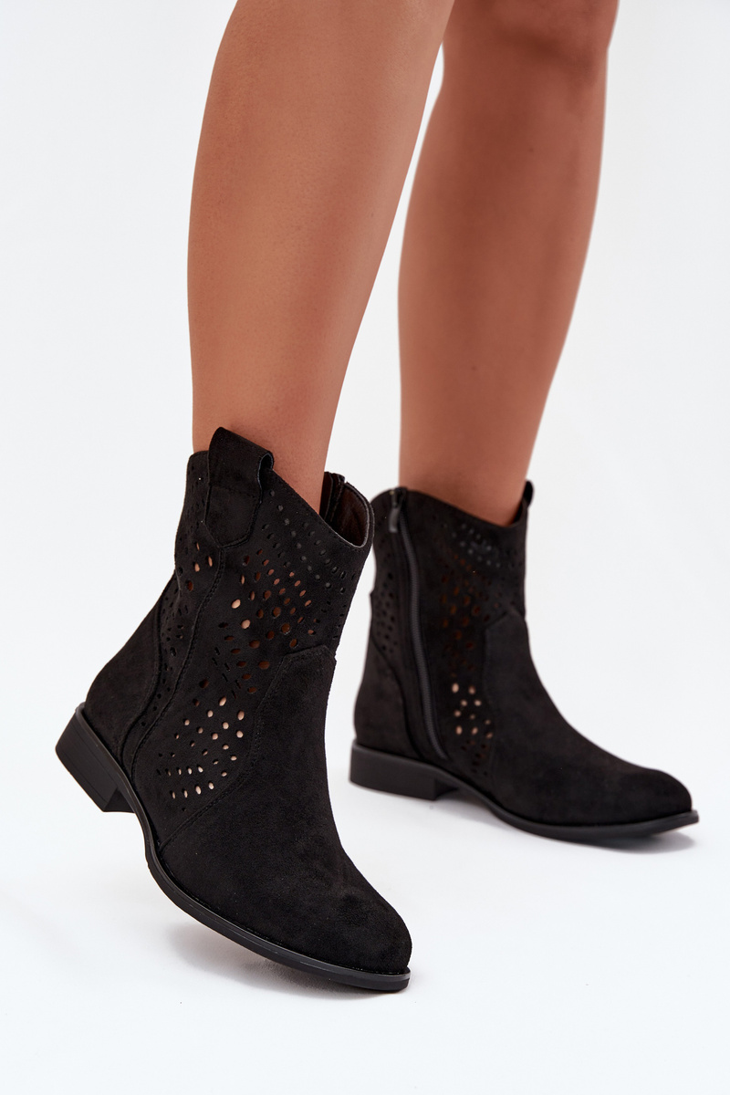 Boto Ažurové dámské kotníkové boty na nízkém podpatku Černé Amisna