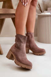 Boto Dámské botky na podpatku na zip eko semišové hnědé Rashmi