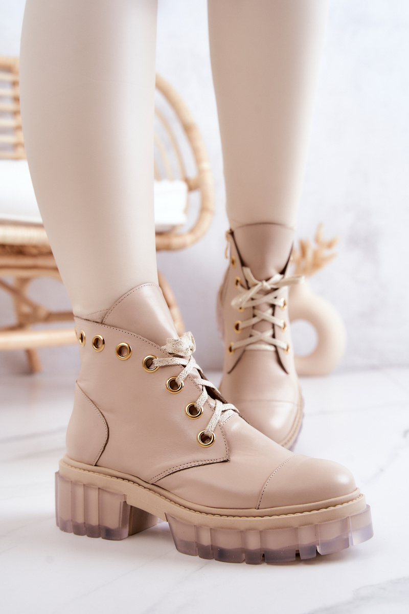 Boto Kožené Boty S Masivní Podrážkou Béžový Horizont