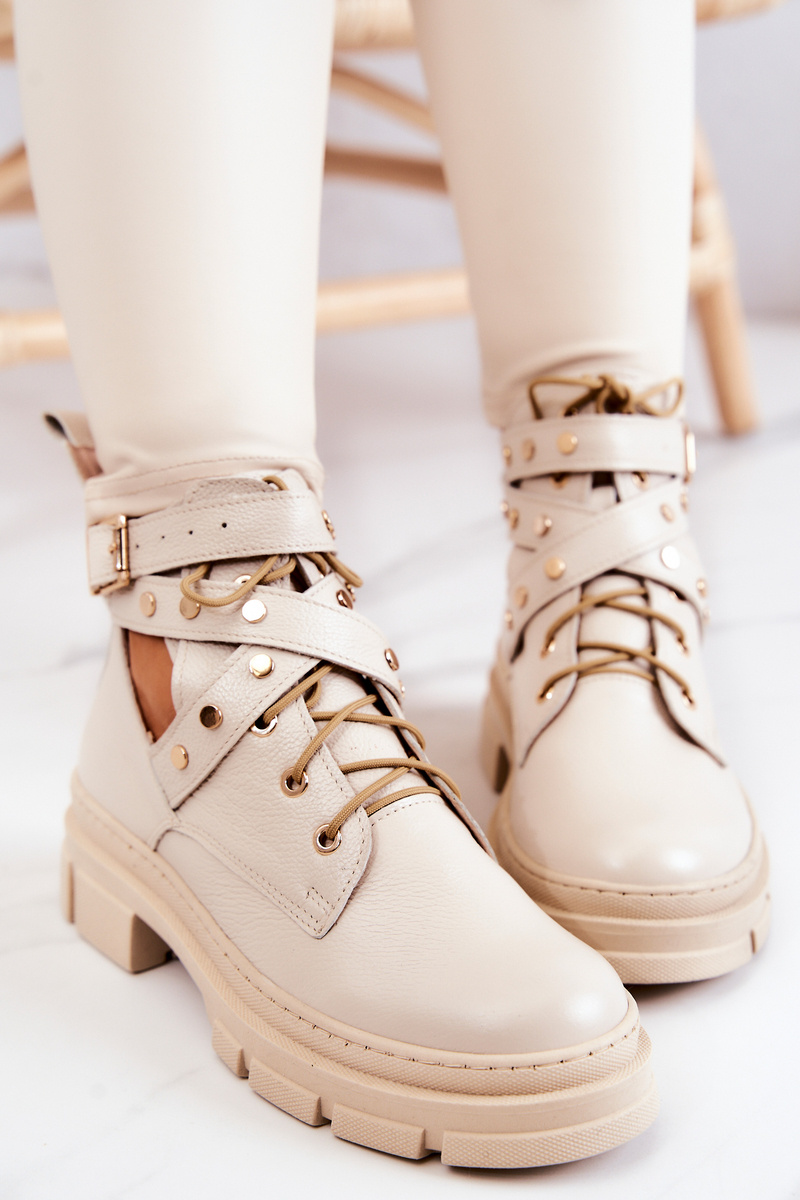 Boto Kožené dámské kozačky s výřezy Světle béžová Everly