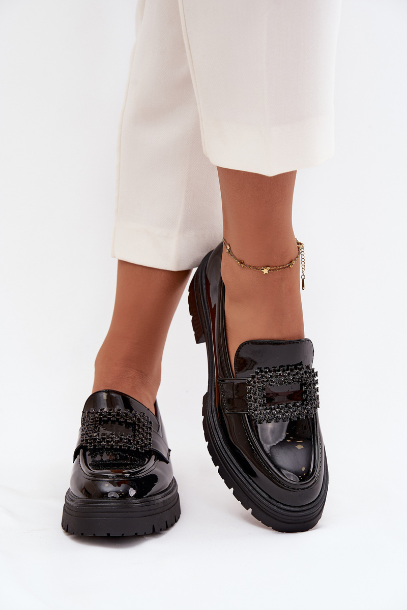 Boto Lakované polobotky dámské mokasyny s ozdobnou sponou Černé Luvianne