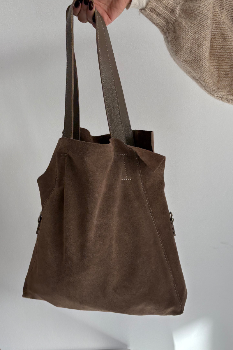 Boto semišová shopper taška tmavě béžová
