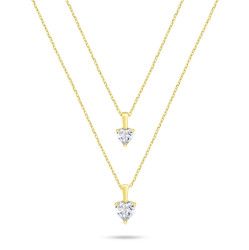 Brilio Silver Dvojitý pozlacený náhrdelník se zirkony Srdce NCL160Y