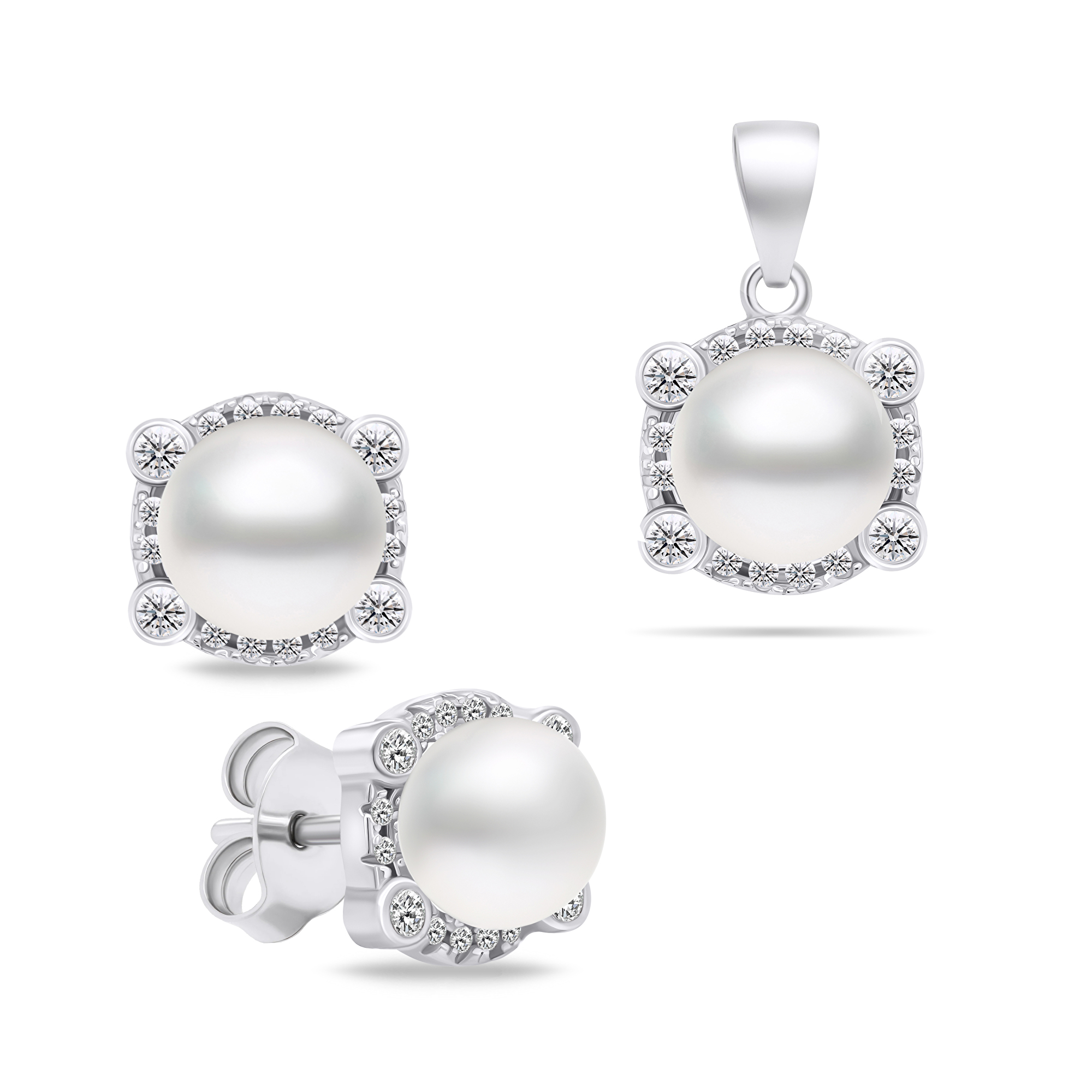 Brilio Silver Elegantní stříbrný set šperků s perlami SET237W (náušnice, přívěsek)
