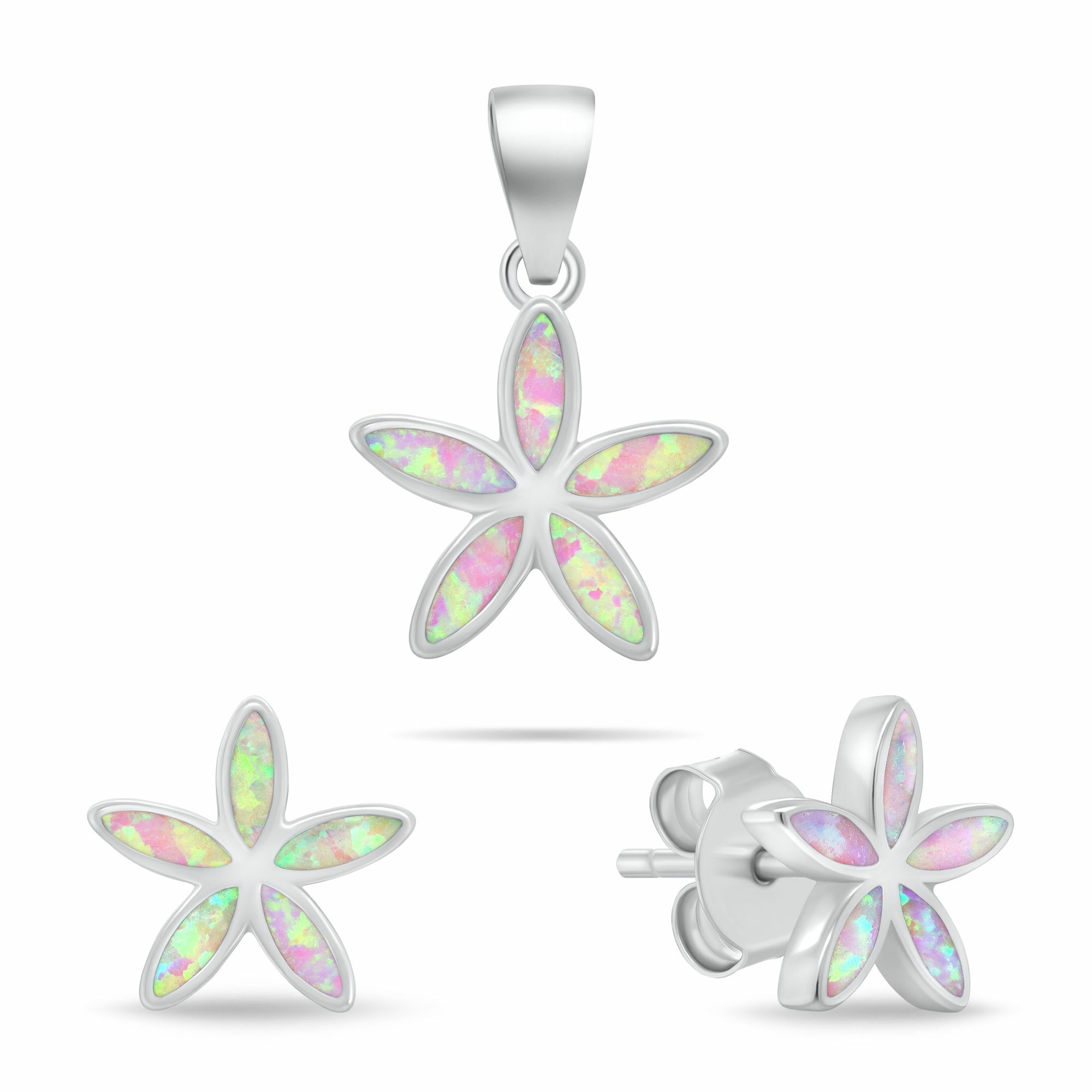 Brilio Silver Květinový set stříbrných šperků se syntetickými opály SET288WP