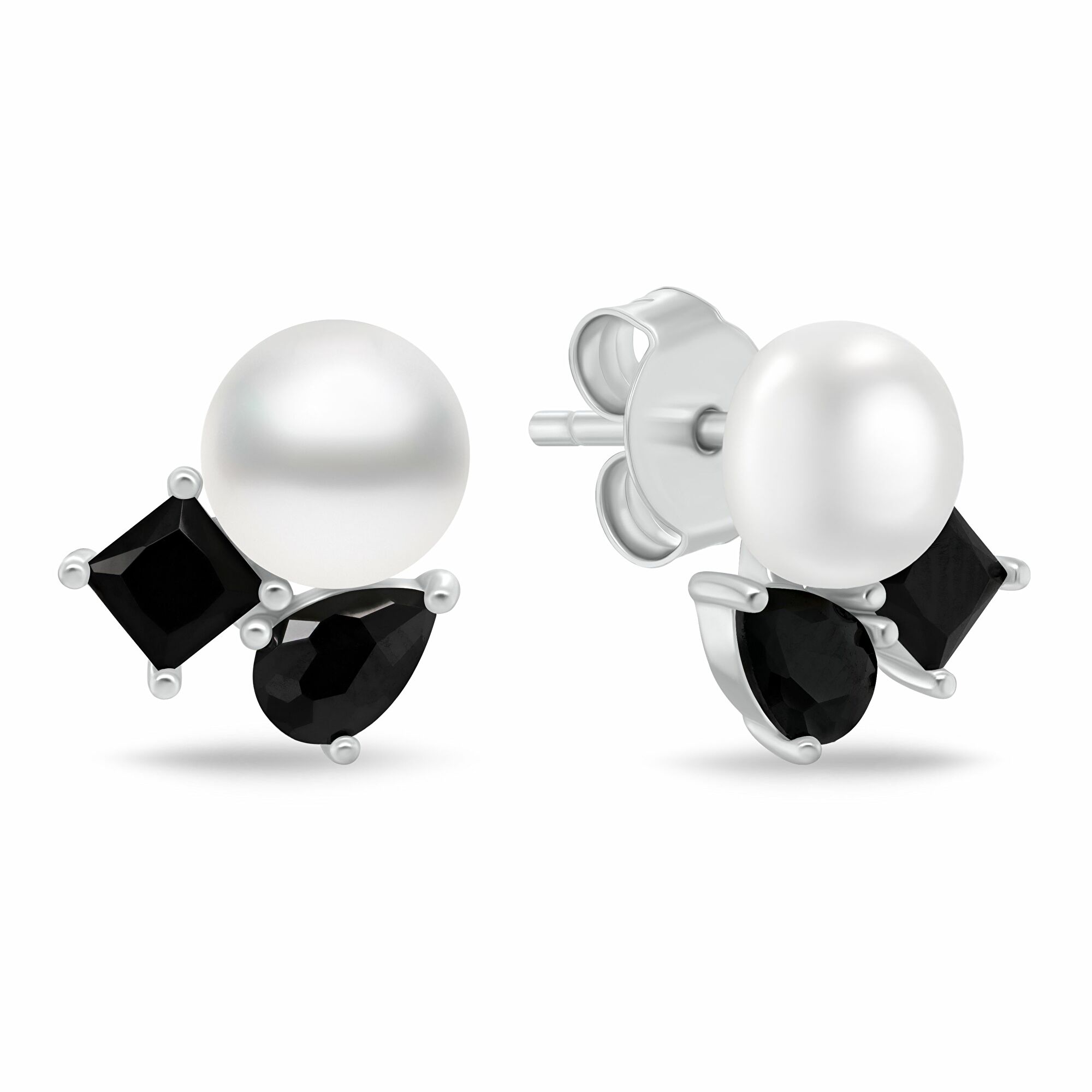 Brilio Silver Něžné stříbrné náušnice s černými zirkony a perlou EA1190WBC