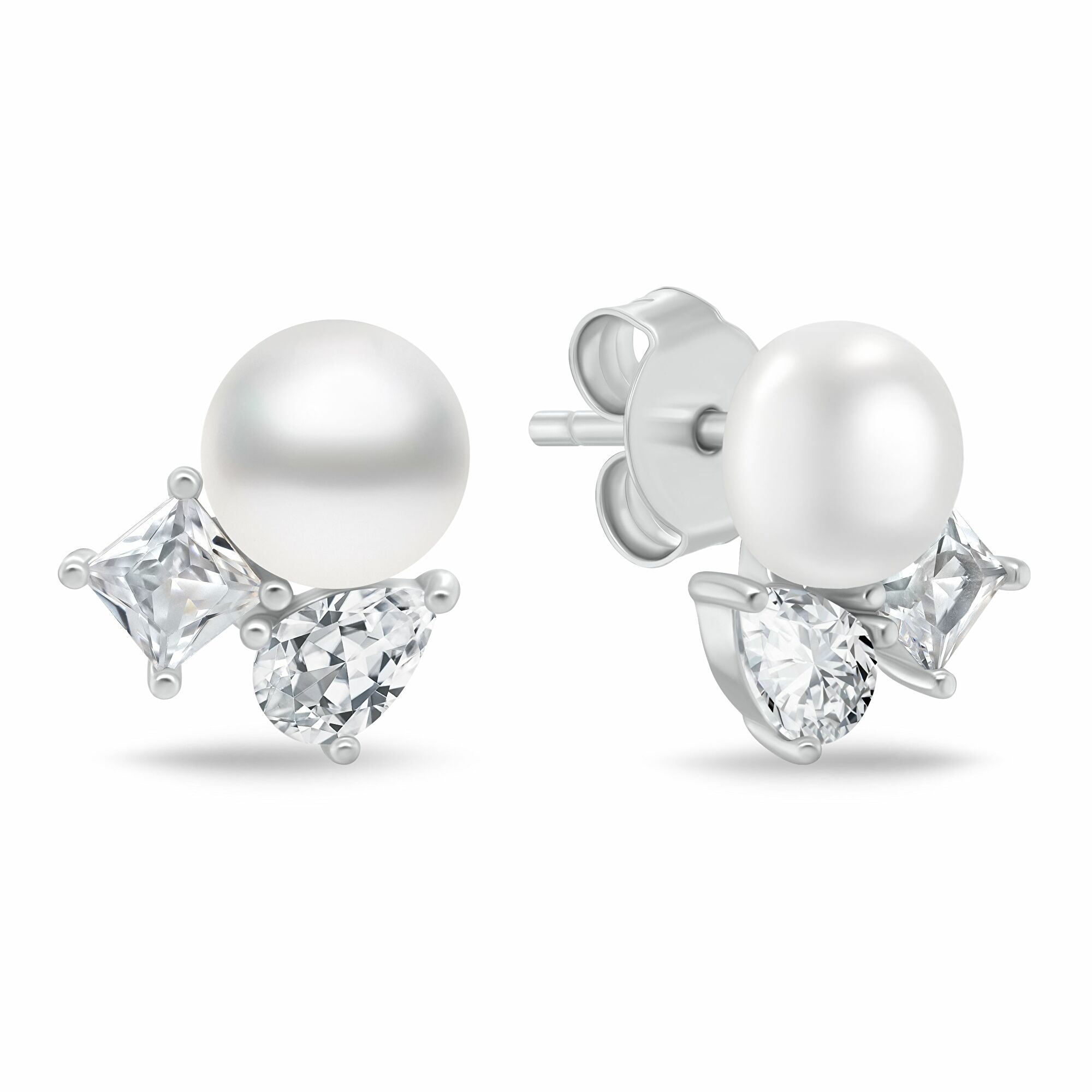 Brilio Silver Něžné stříbrné náušnice s čirými zirkony a perlou EA1190W