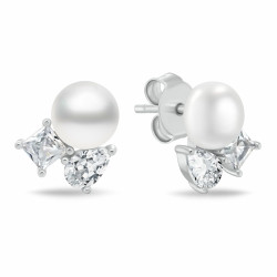 Brilio Silver Něžné stříbrné náušnice s čirými zirkony a perlou EA1190W