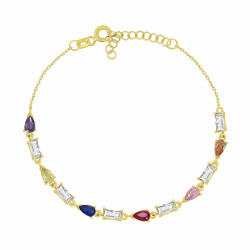 Brilio Silver Okouzlující pozlacený náramek s barevnými zirkony BRC235YRBW