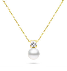 Brilio Silver Pozlacený náhrdelník s pravou perlou a kubickým zirkonem NCL212Y