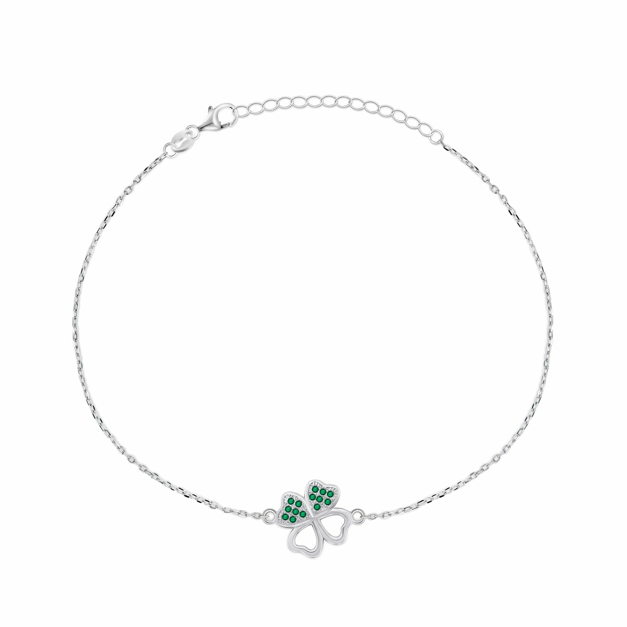 Brilio Silver Stříbrný náramek Čtyřlístek se zelenými zirkony BRC69WG