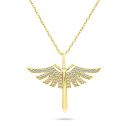 Brilio Silver Stylový pozlacený náhrdelník Andělský meč se zirkony NCL144Y