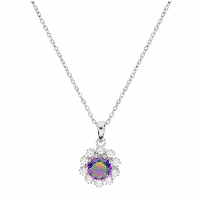 Brilio Silver Třpytivý stříbrný náhrdelník s duhovým topazem Mystic Stone SP04453A (řetízek, přívěsek)