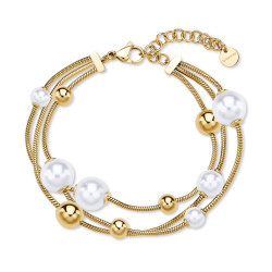 Brosway Trojitý pozlacený náramek s perličkami Perfect BPC59