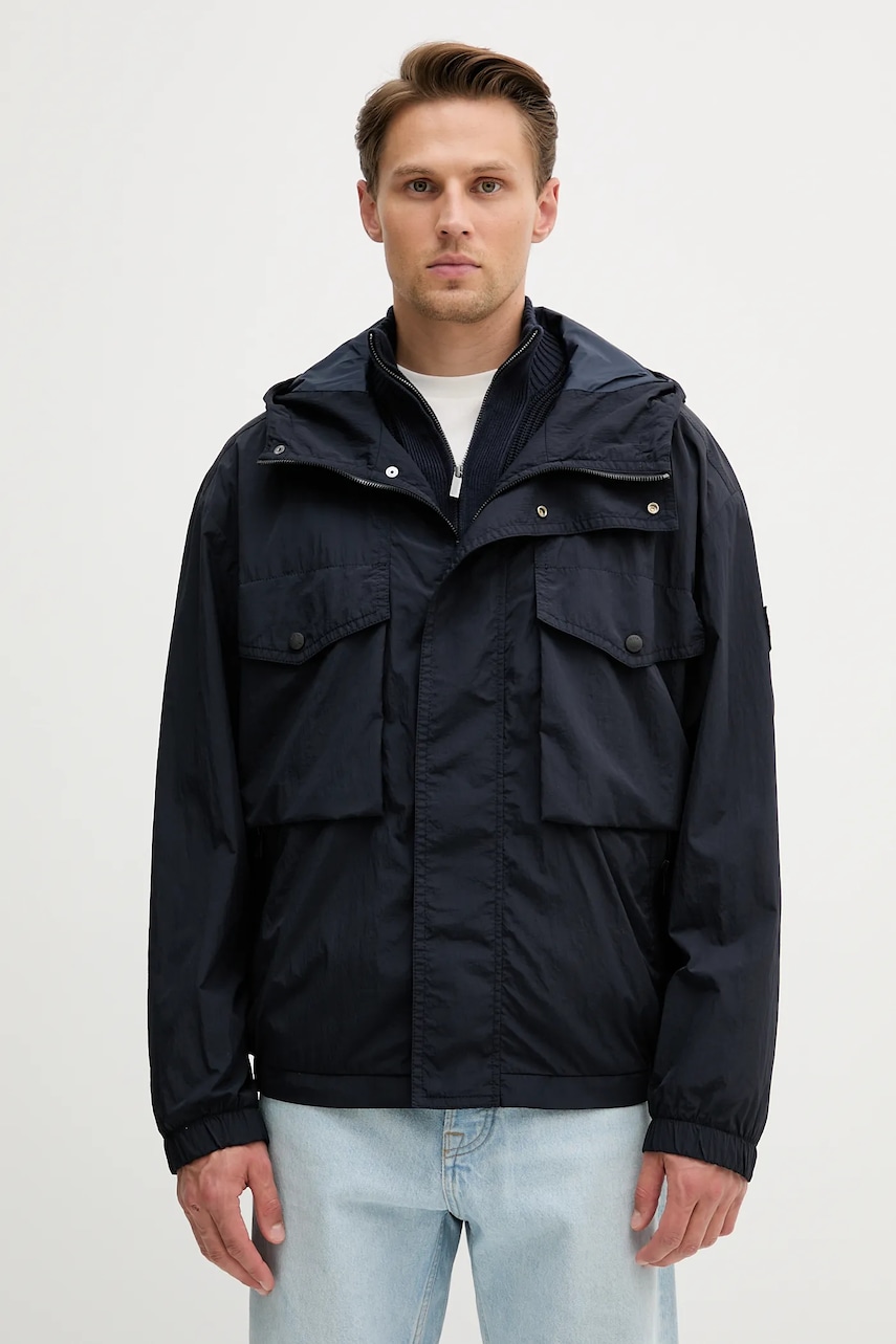 Bunda BOSS Orange Omusk-W tmavomodrá barva, přechodná, 50543388