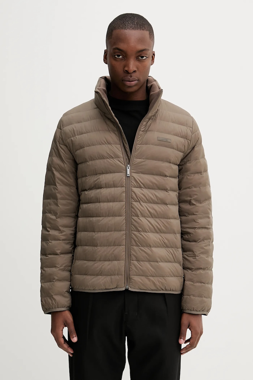 Bunda Calvin Klein hnědá barva, přechodná, LV04LC506G