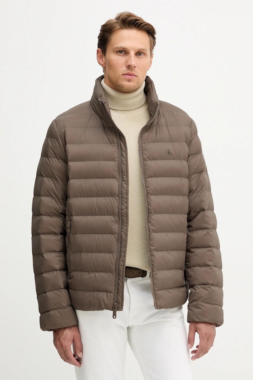 Bunda Calvin Klein Jeans hnědá barva, přechodná, LV04RC511G