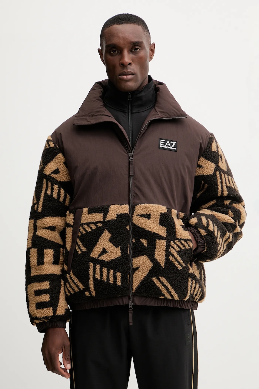 Bunda EA7 Emporio Armani hnědá barva, zimní, oversize, AF16373.7M000720